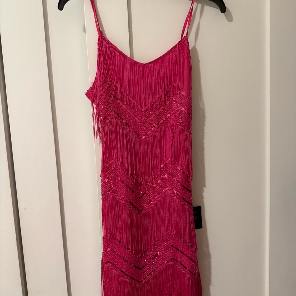 Lulu's Hot Pink Sequin Fringe Mini Dress - Picture 2 of 4